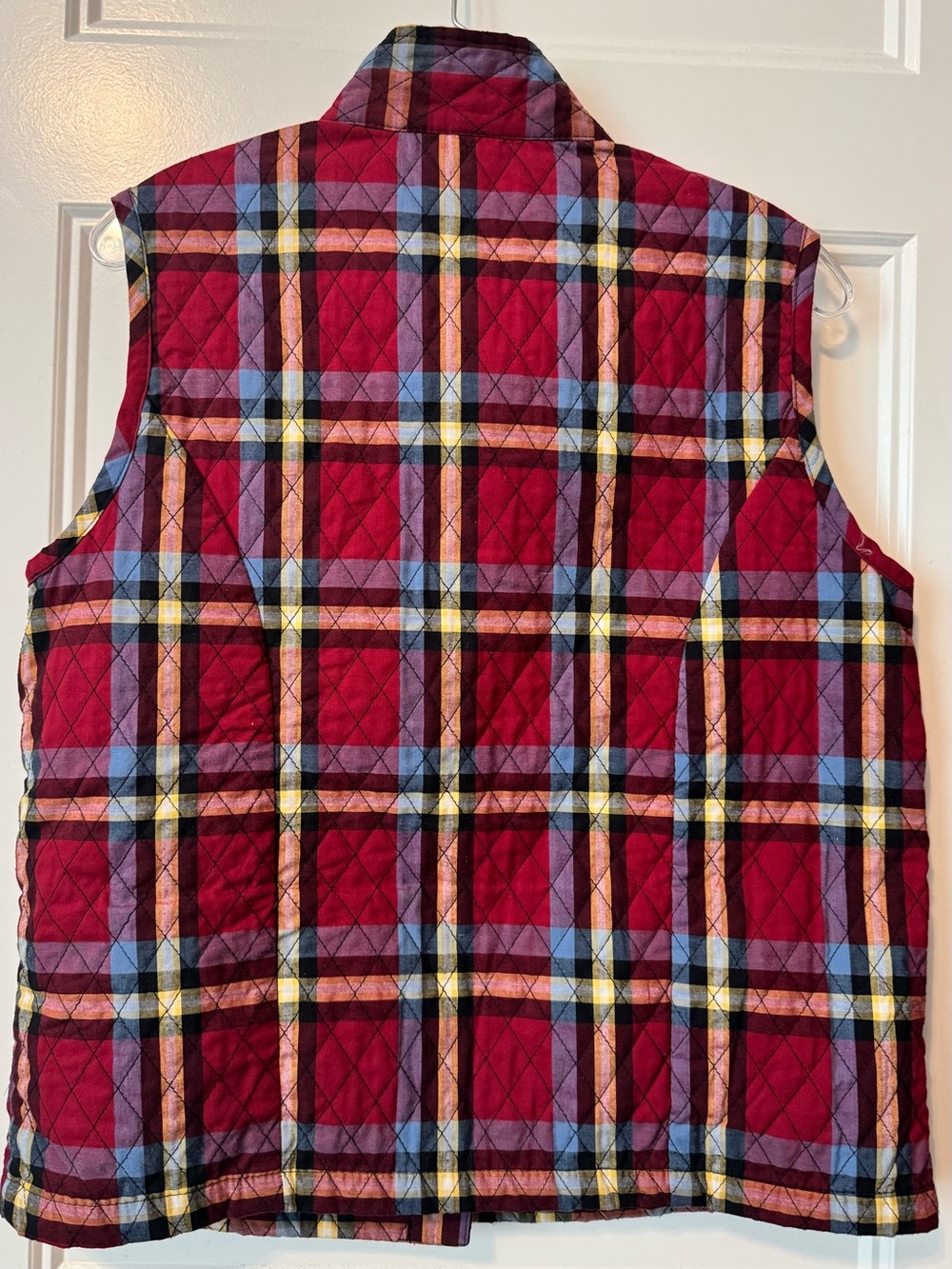 Rebecca Malone Quilted Plaid Puffer Vest Red Multicolor Size M - Picture 3 of 4